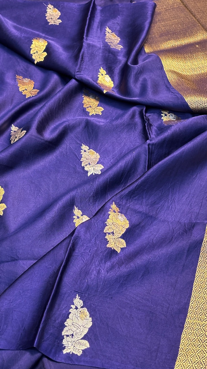 Royal Blue Mashru Silk Banarasi  Handwoven Saree