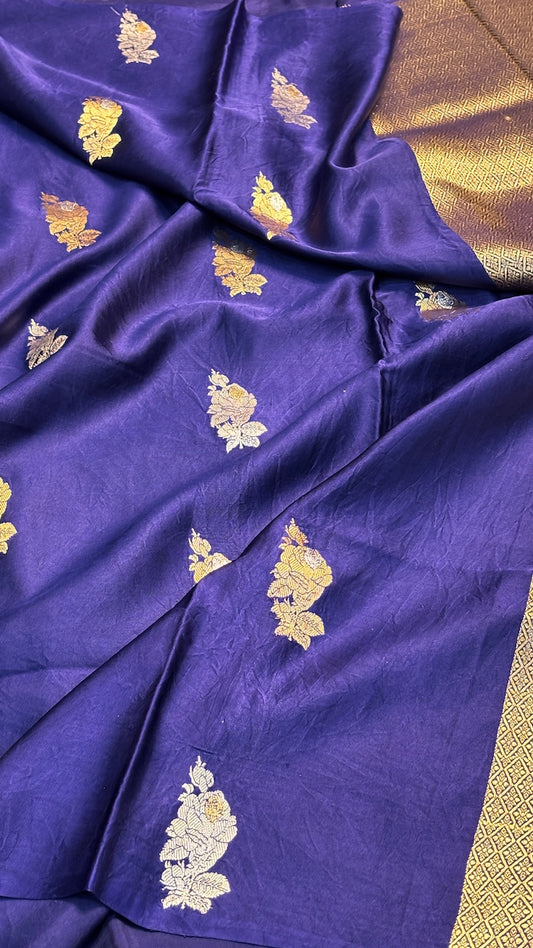Royal Blue Mashru Silk Banarasi  Handwoven Saree