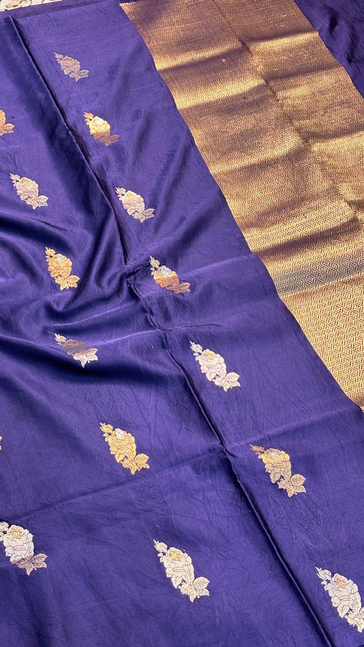 Royal Blue Mashru Silk Banarasi  Handwoven Saree