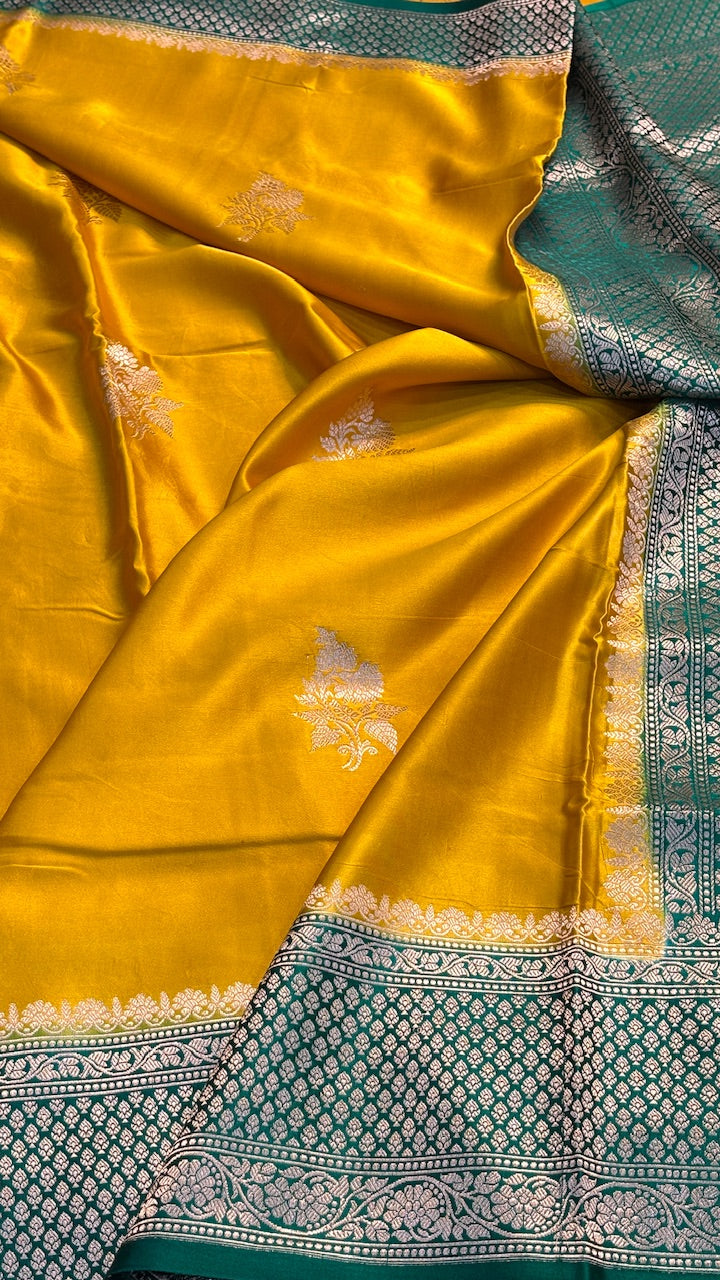 Musterd Yellow Silk Banarasi Handwoven Saree