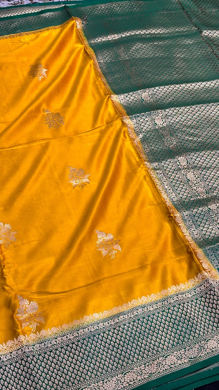 Musterd Yellow Silk Banarasi Handwoven Saree