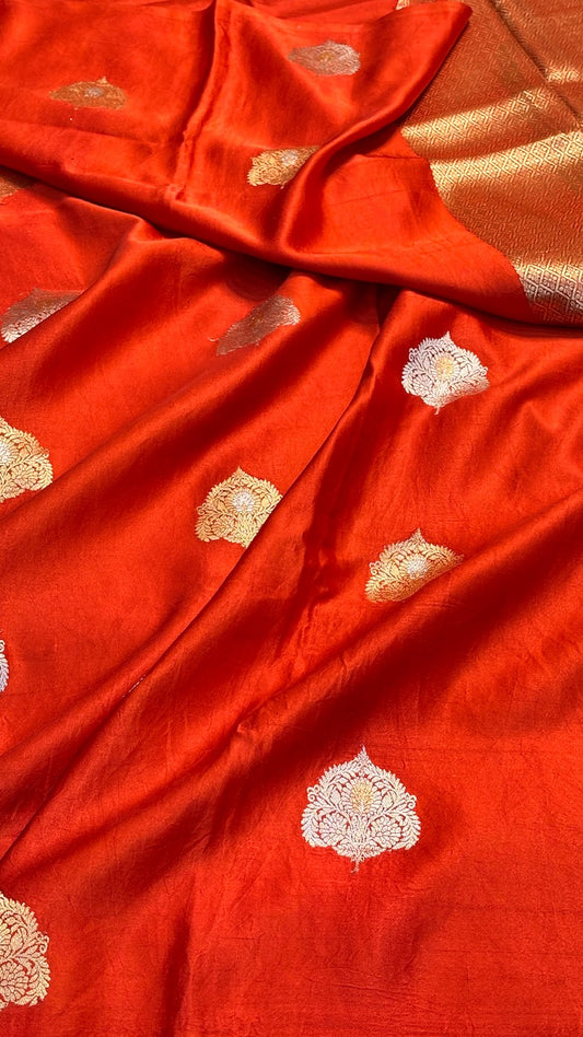 Rustic Orange Mashru Silk Banarasi Handwoven Saree