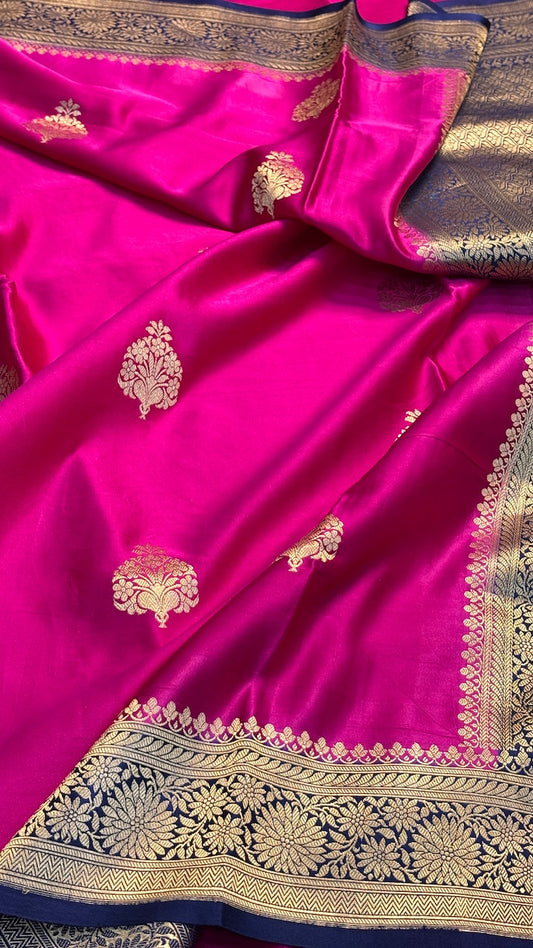 Magenta Pink Mashru Silk Banarasi Handwoven Saree