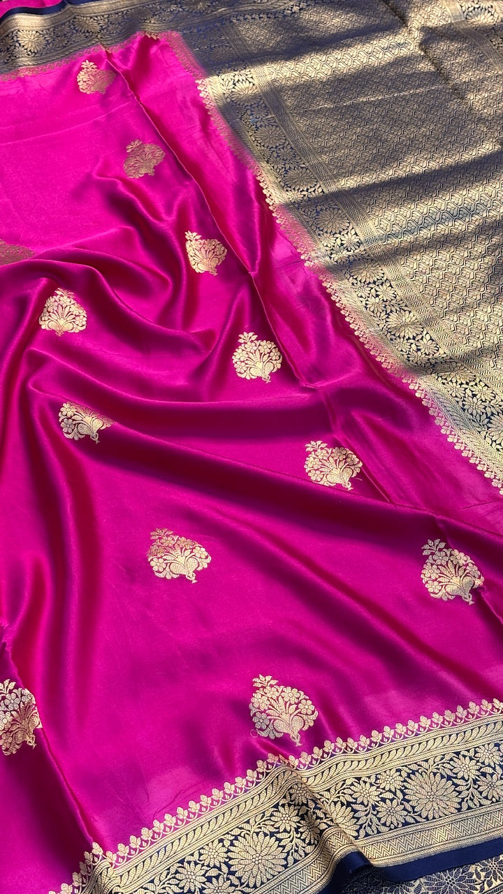 Magenta Pink Mashru Silk Banarasi Handwoven Saree