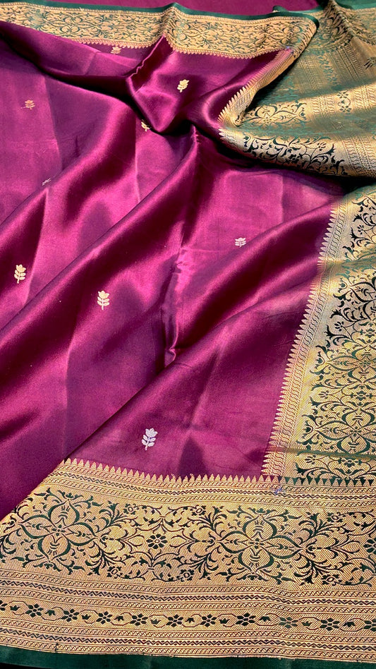 Wine Mashru Silk Banarasi Handwoven Saree