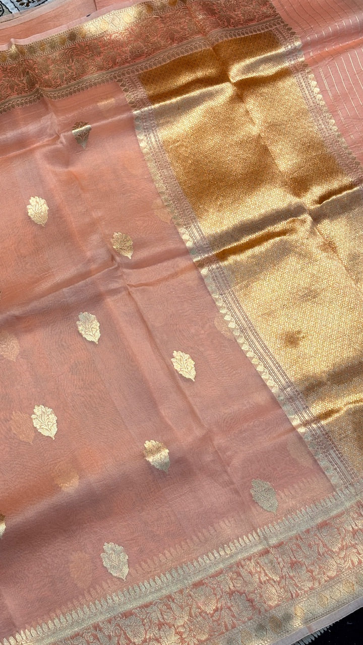 Peach Banarasi Kora Silk Saree