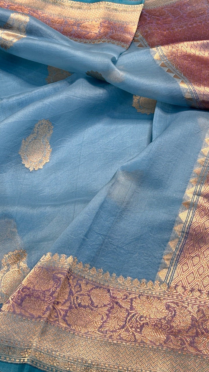 Blue Banarasi Kora Silk Saree