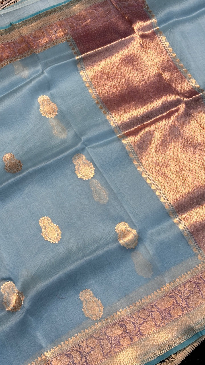 Blue Banarasi Kora Silk Saree