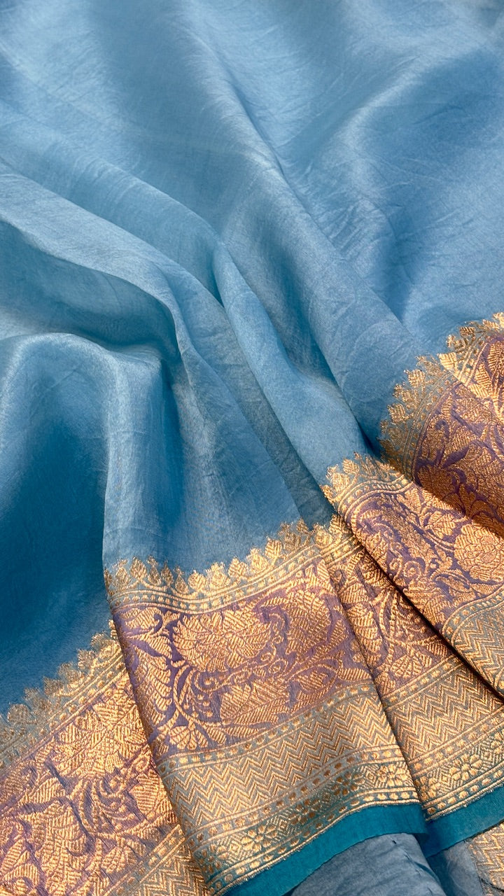 Blue Banarasi Kora Silk Saree