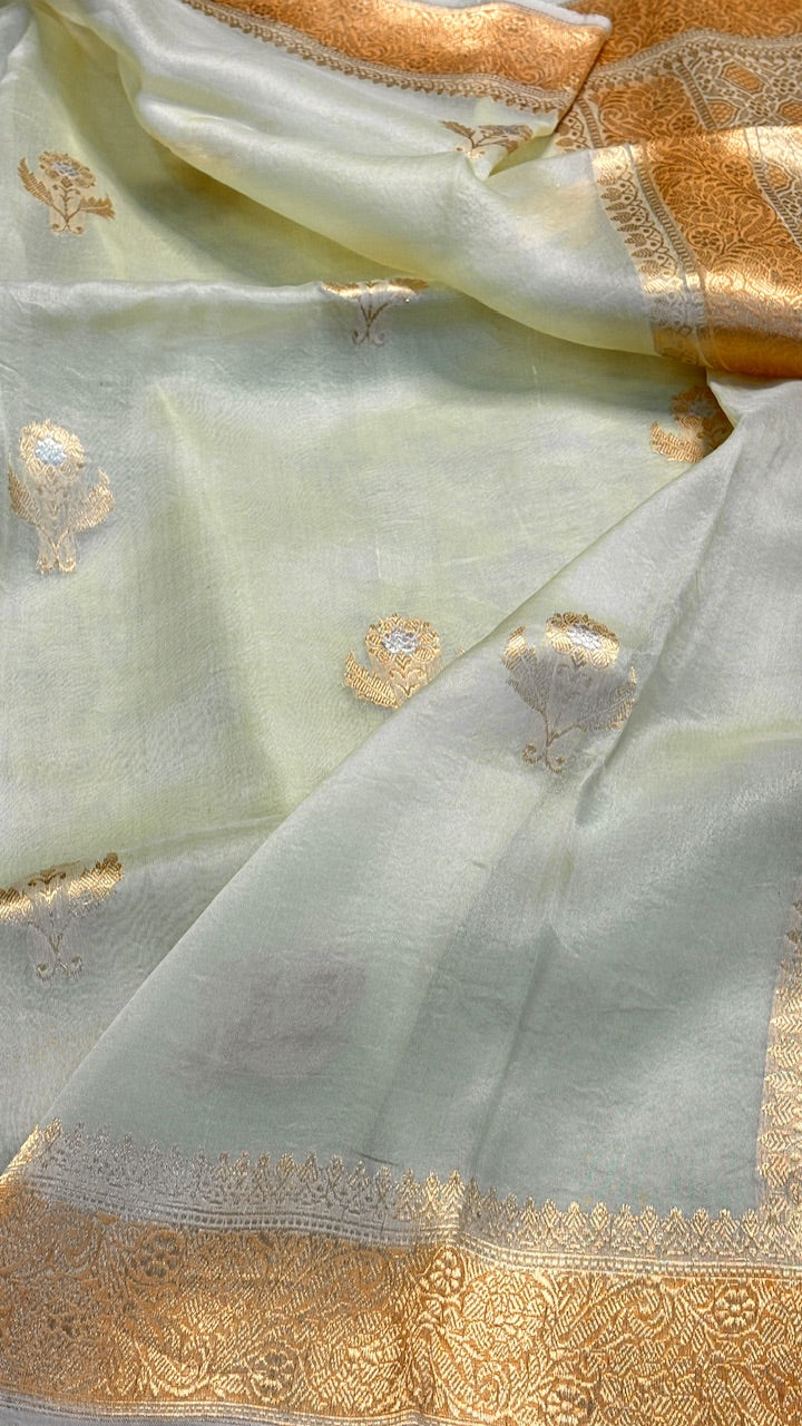 Ivory Banarasi Kora Silk Saree