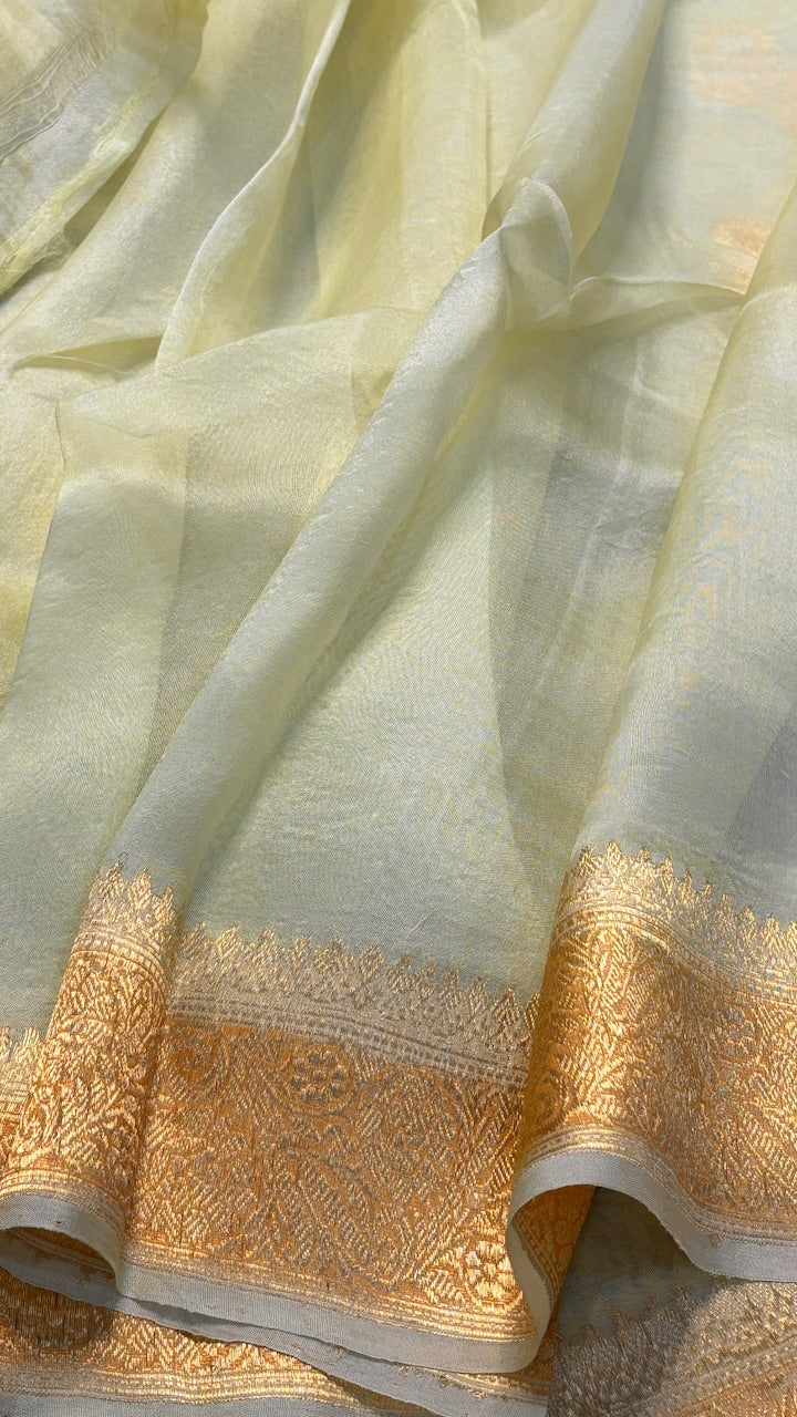 Ivory Banarasi Kora Silk Saree