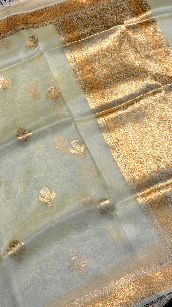 Ivory Banarasi Kora Silk Saree