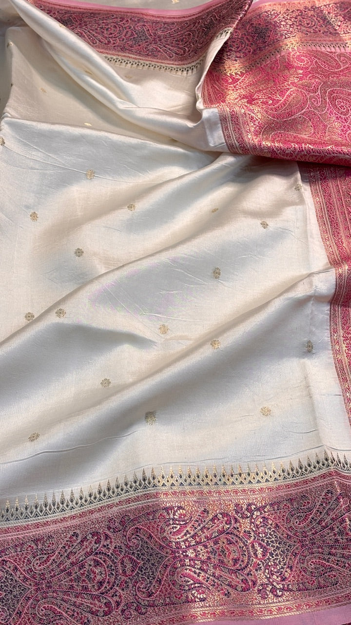 White Raw Mango Banarasi Silk Saree