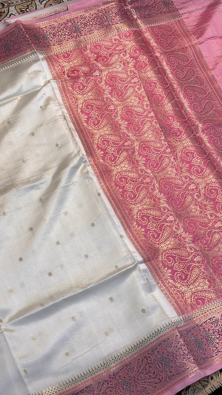 White Raw Mango Banarasi Silk Saree