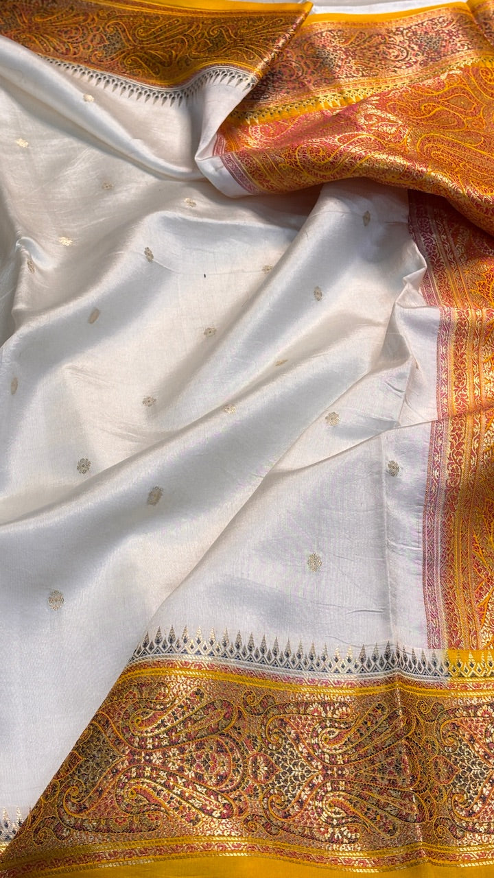 White Raw Mango Banarasi Kora Silk Saree
