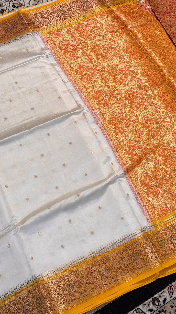 White Raw Mango Banarasi Kora Silk Saree