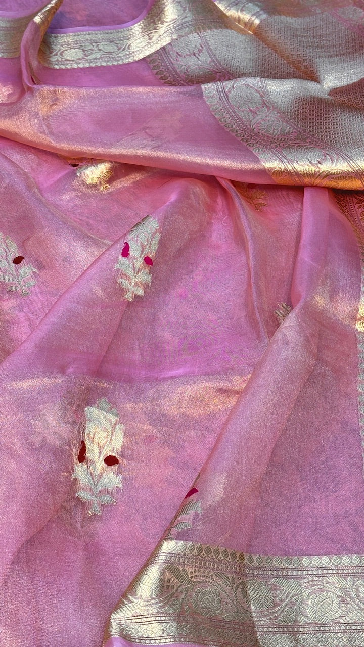 Pink Tissue Banarasi Silk Saree