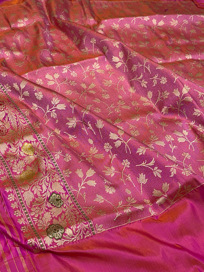 Purple Handwoven Pure Banarasi Ektara Silk Saree with Kadhiyaal Border