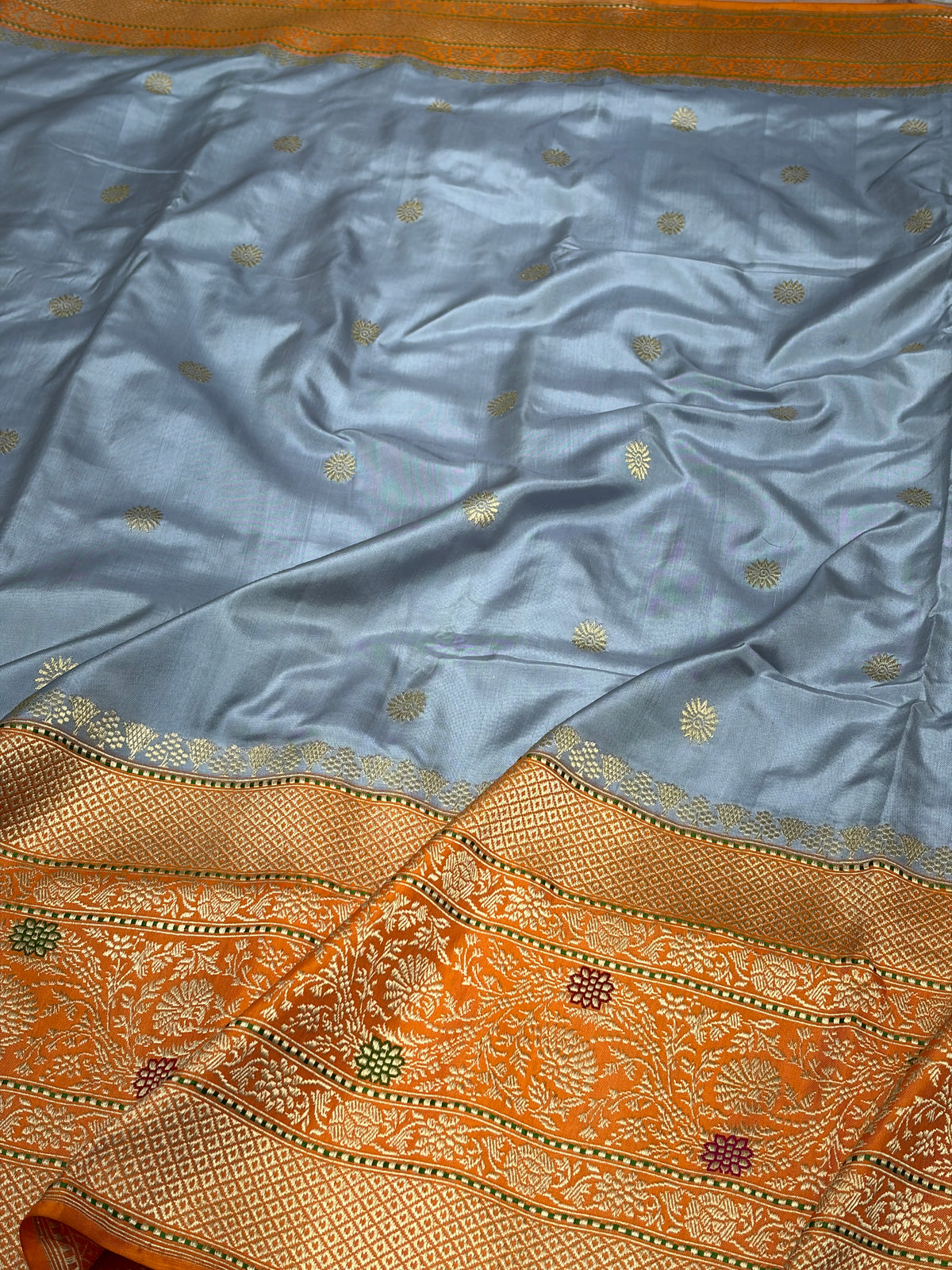 Sky Blue Handwoven Pure Banarasi Ektara Silk Saree with Kadhiyaal Border