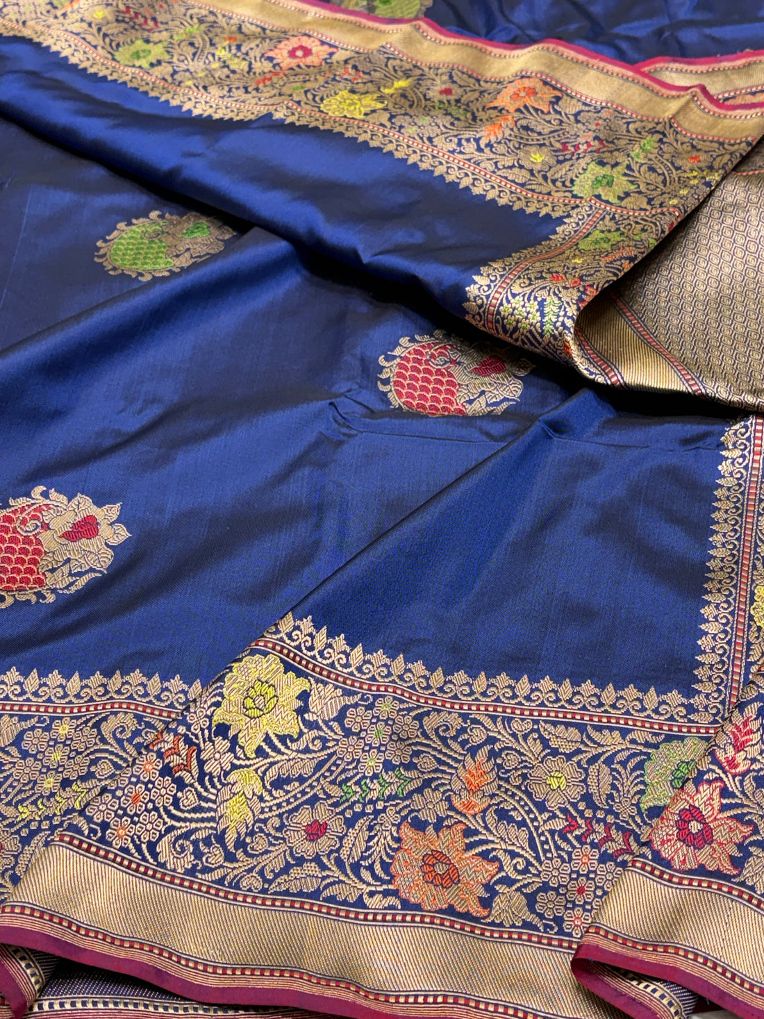 Navy Blue Handwoven Pure Banarasi Ektara Silk Saree