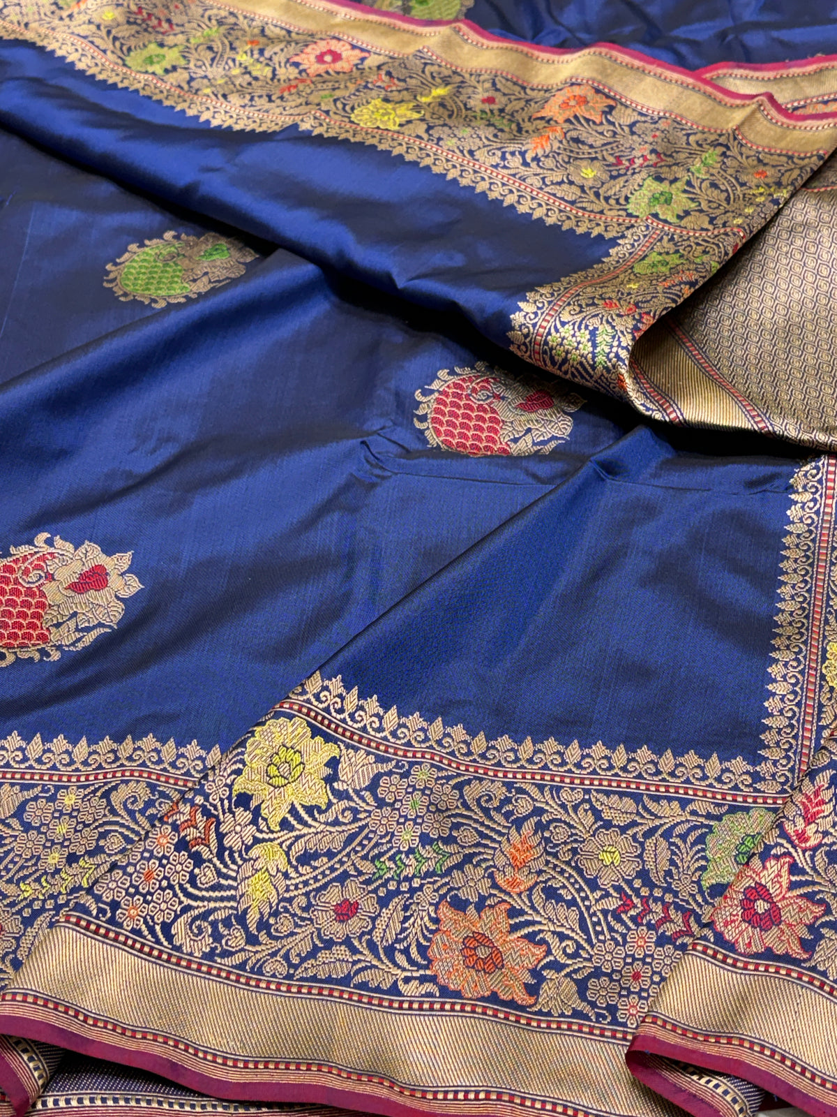 Navy Blue Handwoven Pure Banarasi Ektara Silk Saree