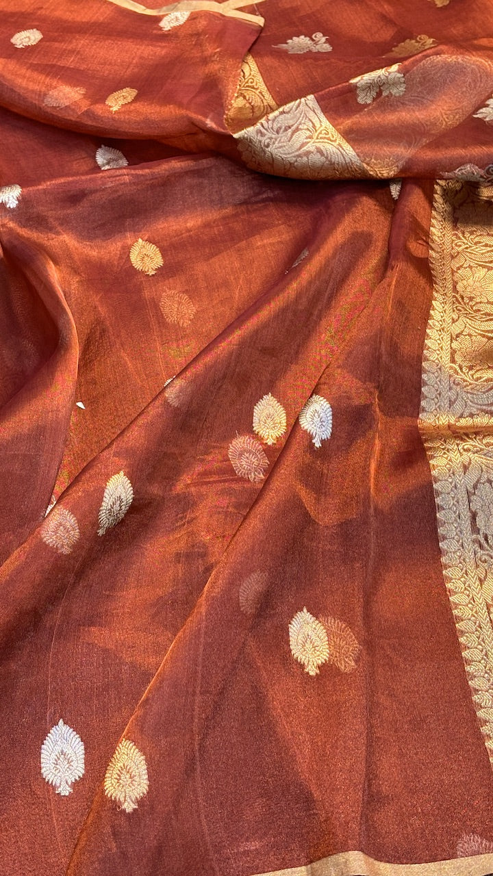 Brown Tissue Banarasi Silk Saree