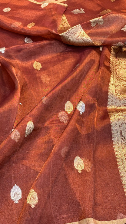 Brown Tissue Banarasi Silk Saree