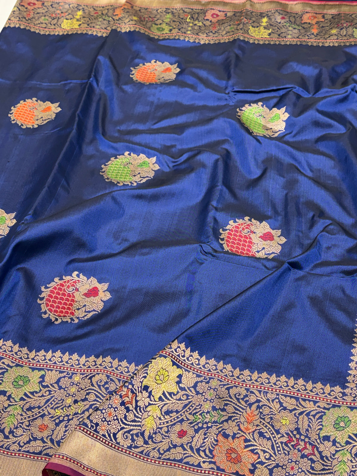 Navy Blue Handwoven Pure Banarasi Ektara Silk Saree