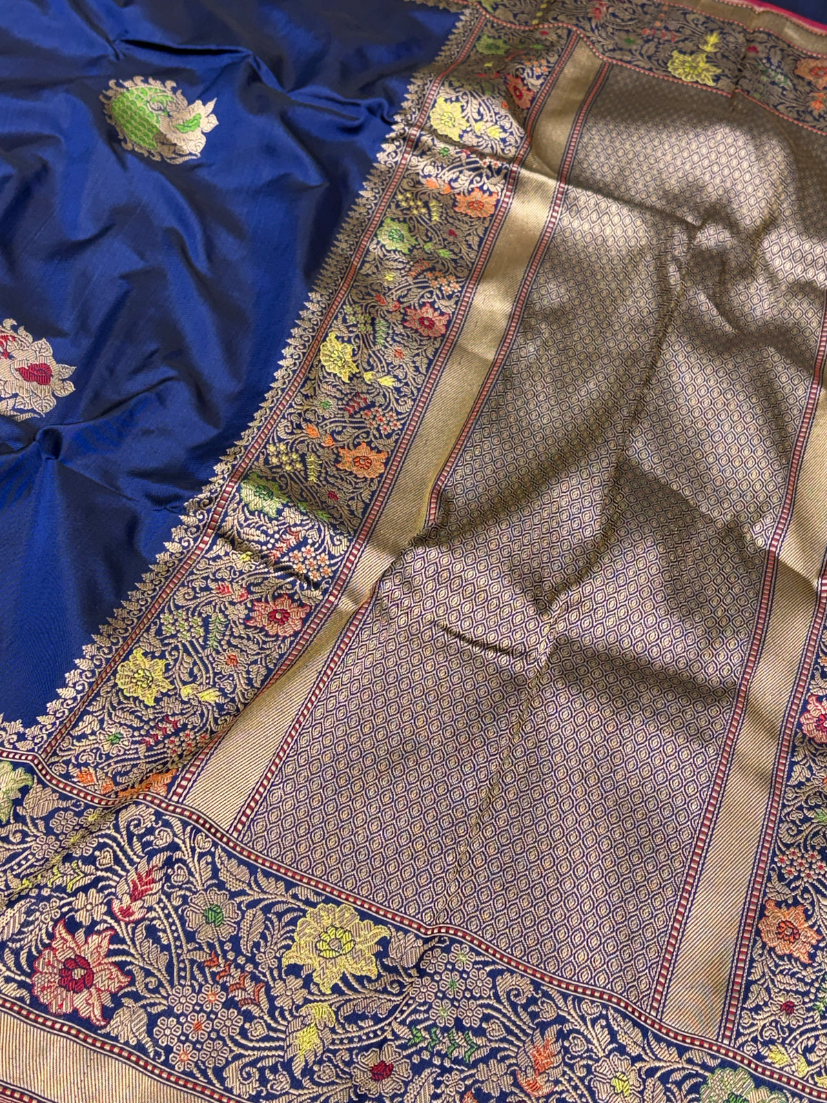 Navy Blue Handwoven Pure Banarasi Ektara Silk Saree