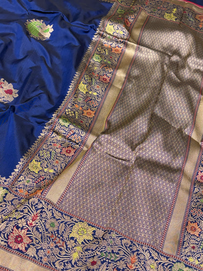 Navy Blue Handwoven Pure Banarasi Ektara Silk Saree