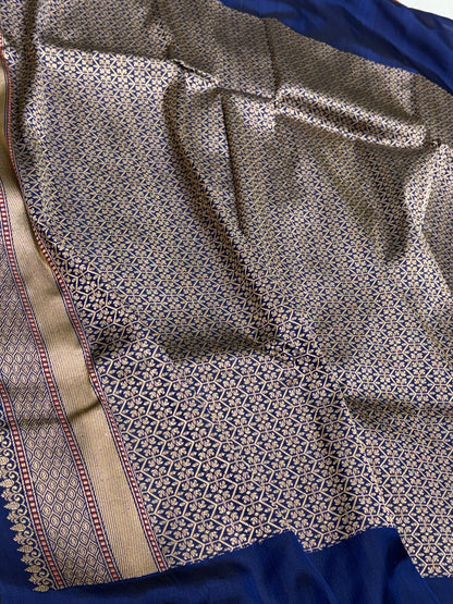 Navy Blue Handwoven Pure Banarasi Ektara Silk Saree