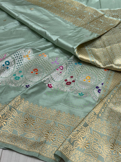 Sea Green Handwoven Pure Banarasi Katan Silk Saree