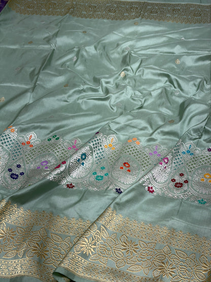 Sea Green Handwoven Pure Banarasi Katan Silk Saree