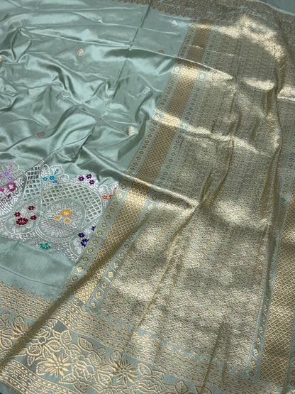 Sea Green Handwoven Pure Banarasi Katan Silk Saree