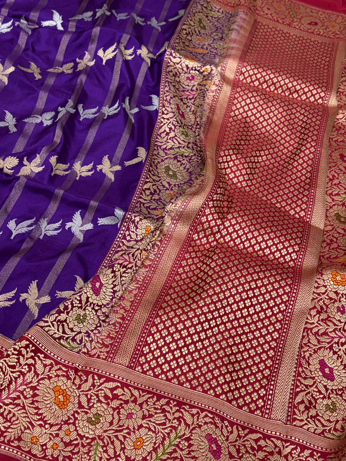 Purple Handwoven Pure Banarasi Ektara Silk Saree with Kadhiyaal Border