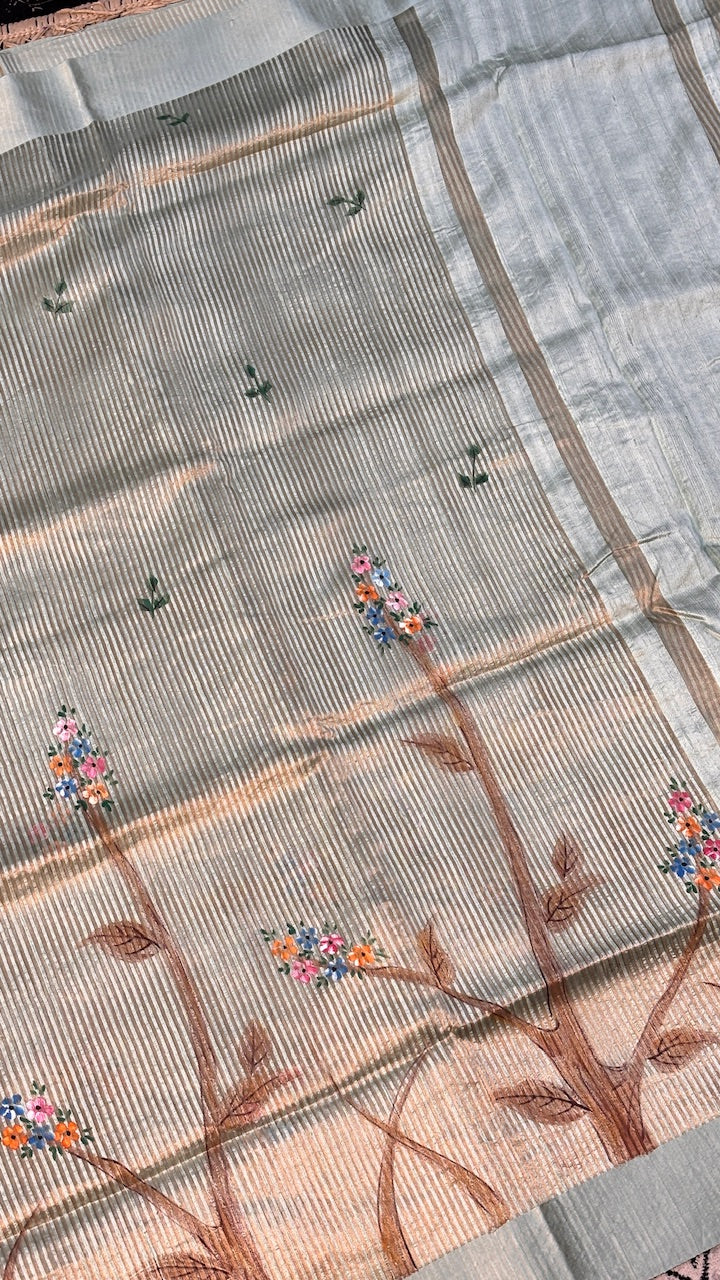 Light Peach Tissue Banarasi Silk Saree