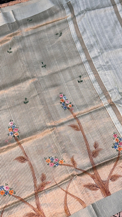 Light Peach Tissue Banarasi Silk Saree