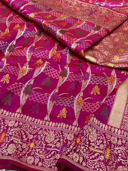 Rani Pink Handwoven Pure Banarasi Katan Silk Saree