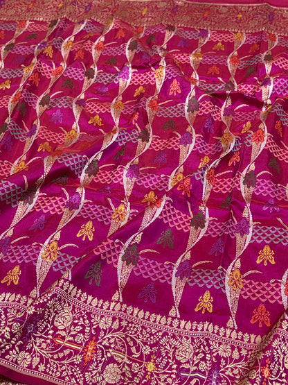 Rani Pink Handwoven Pure Banarasi Katan Silk Saree