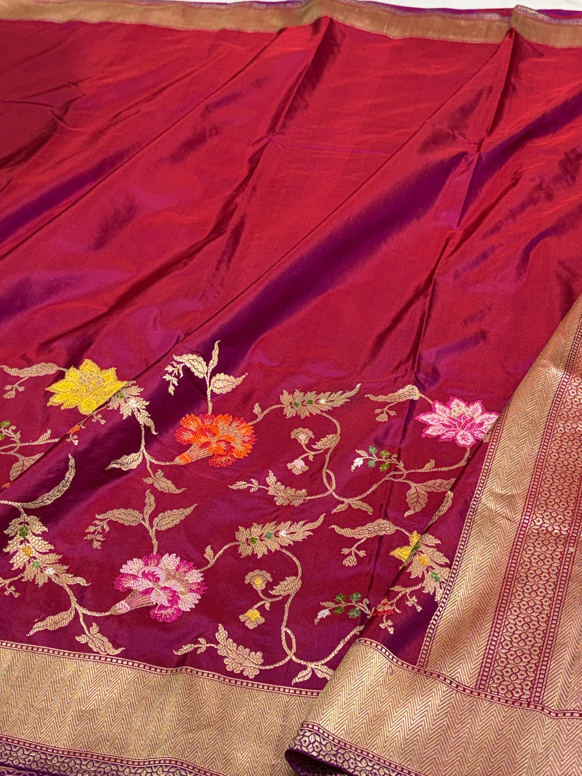 Rani Pink Handwoven Pure Banarasi Katan Silk Half-Half Saree
