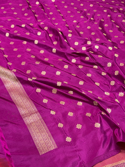 Rani Pink Handwoven Pure Banarasi Katan Silk Half-Half Saree