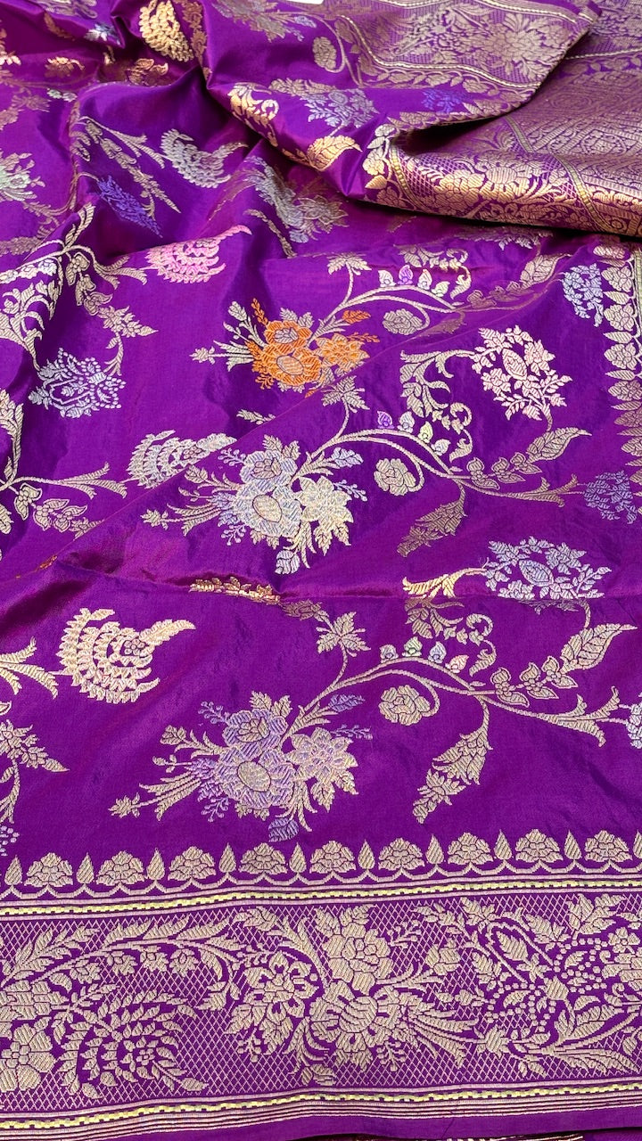 Purple Banarasi Katan Silk Handwoven Saree