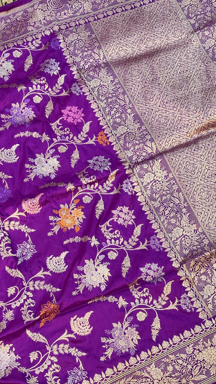Purple Banarasi Katan Silk Handwoven Saree