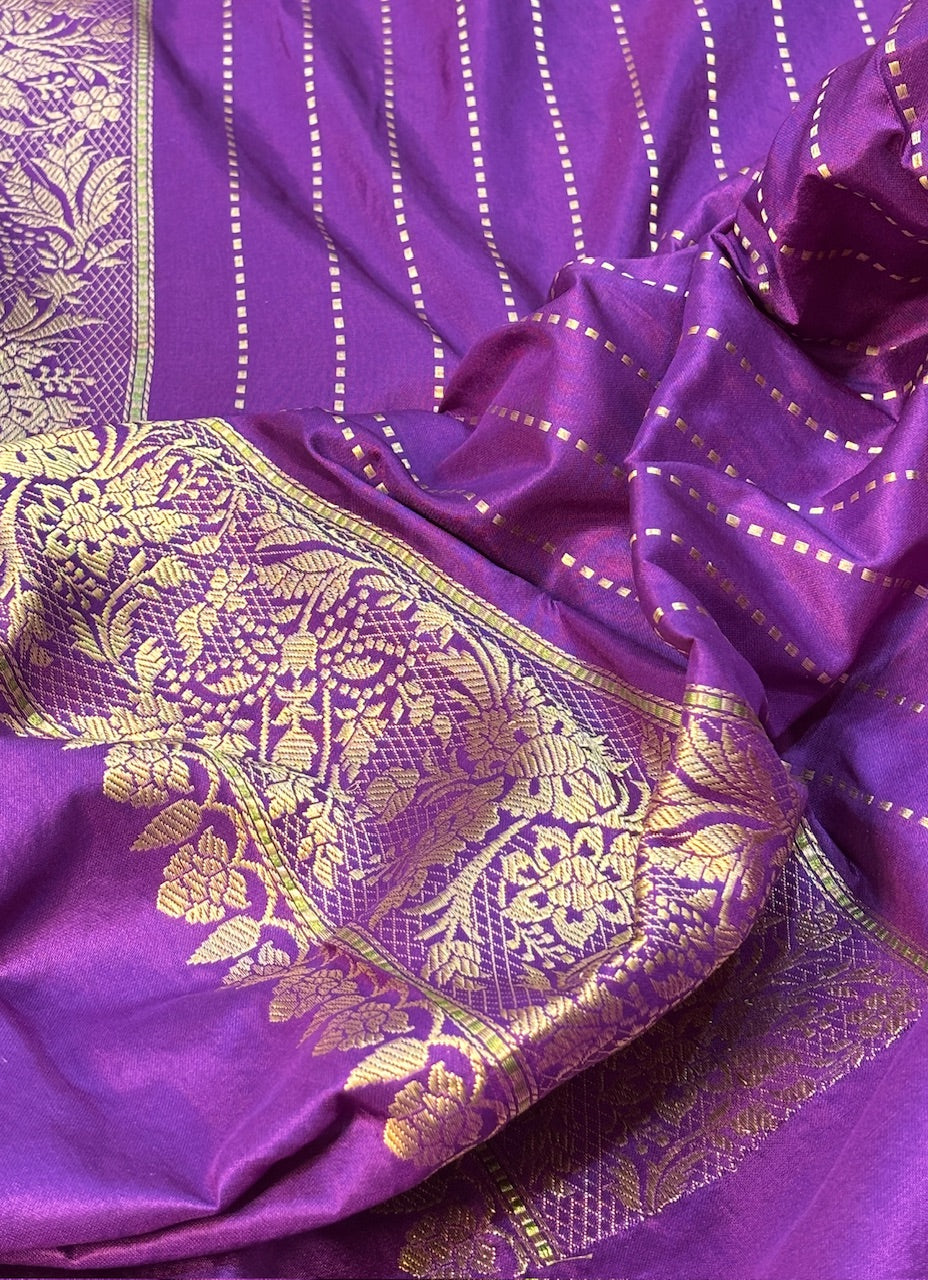 Purple Banarasi Katan Silk Handwoven Saree