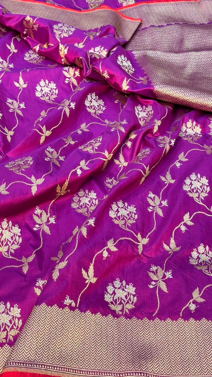 Purple Banarasi Katan Silk Handwoven Saree