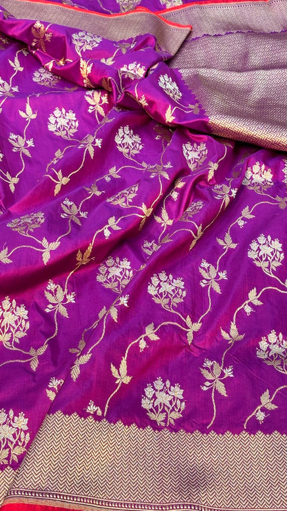 Purple Banarasi Katan Silk Handwoven Saree
