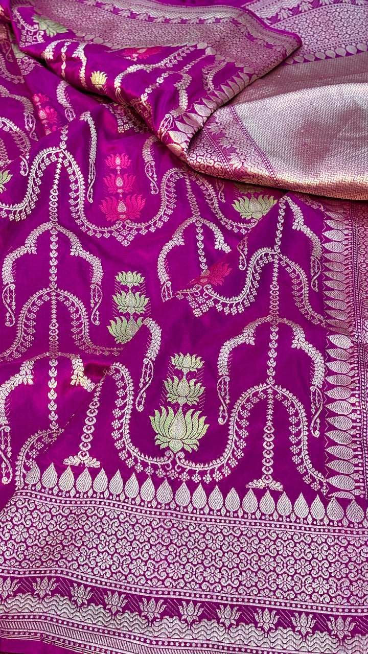 Purple Banarasi Katan Silk Handwoven Saree