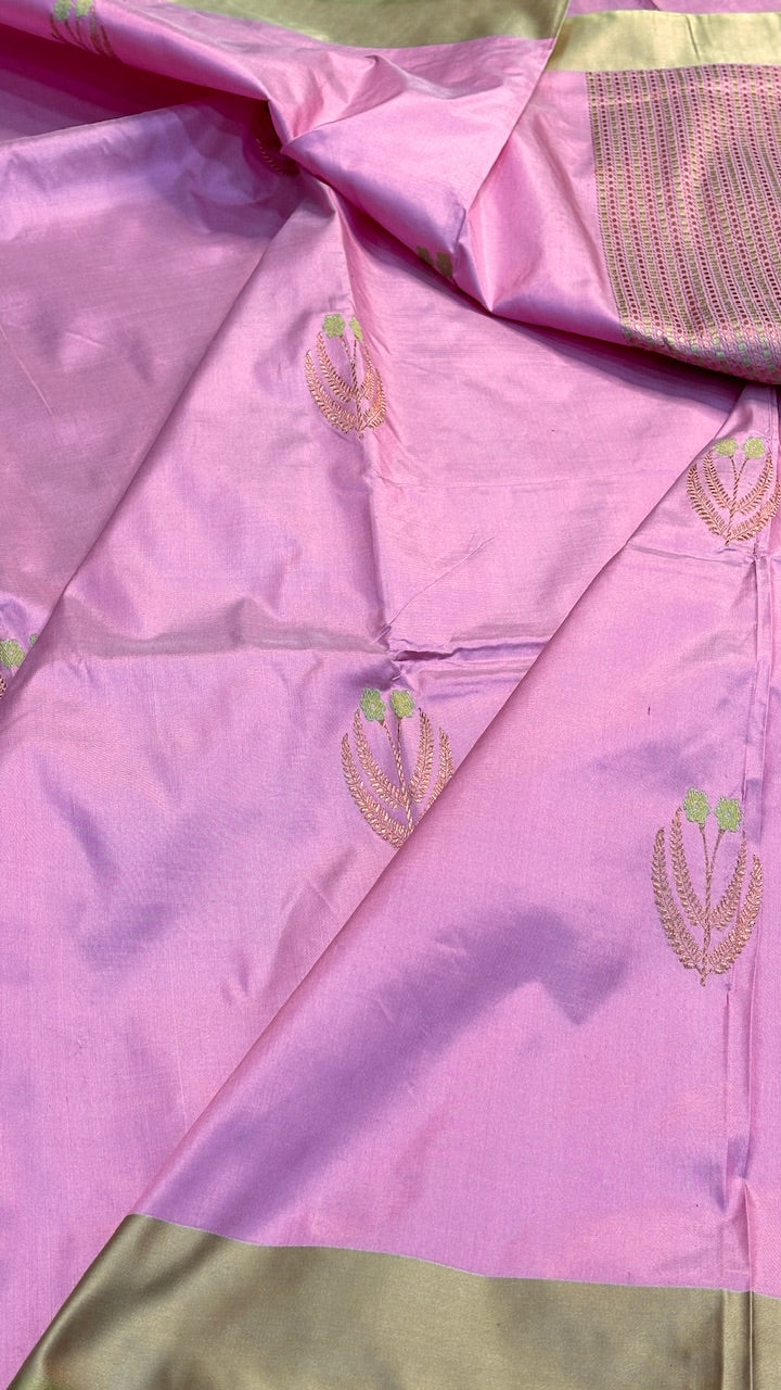 Pink Mango Banarasi Katan Silk Handwoven Saree