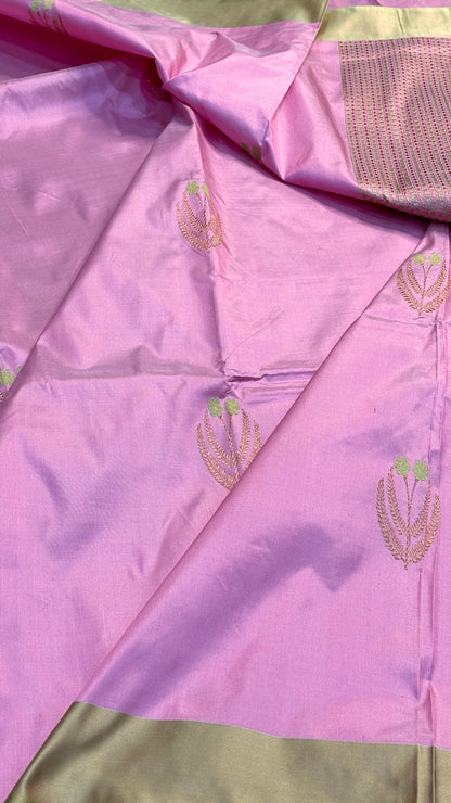 Pink Mango Banarasi Katan Silk Handwoven Saree