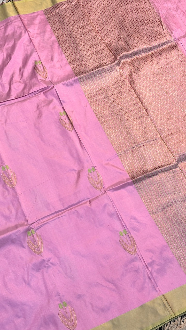 Pink Mango Banarasi Katan Silk Handwoven Saree